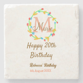 Grattis 20-årsdag röd monogramkrans med namn stenunderlägg