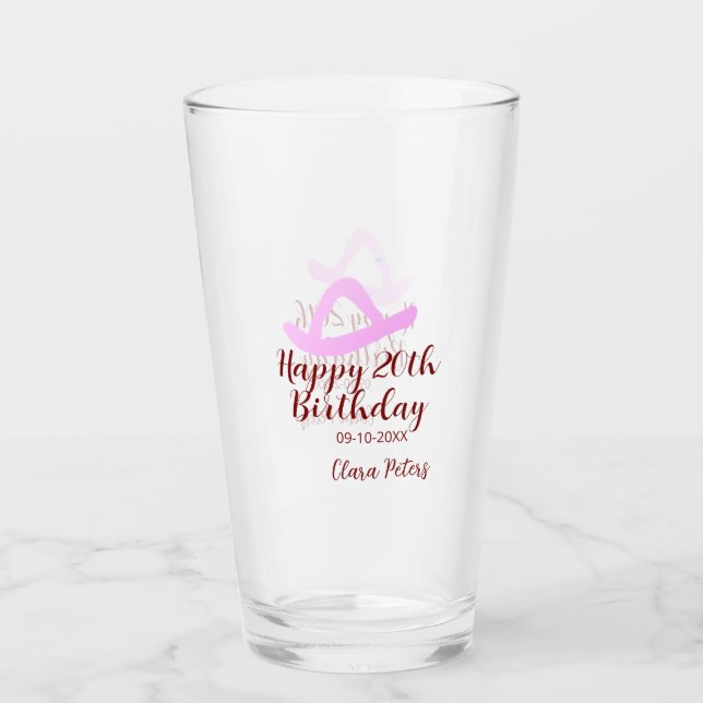 Grattis 20-årsdag rosa cowboytjej namn datum sim glaskopp (Framsida)