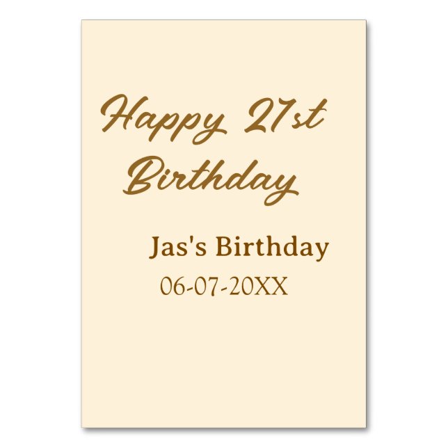 Grattis 21-årsdag brun pastell gul namn datum  bordsnummer (Framsidan)