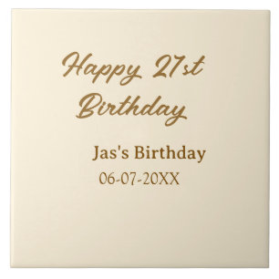 Grattis 21-årsdag brun pastell gul namn datum kakelplatta