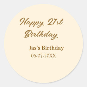 Grattis 21-årsdag brun pastell gul namn datum  runt klistermärke