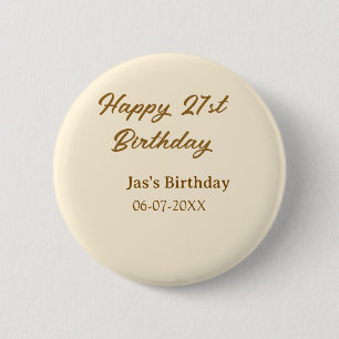 Grattis 21-årsdag brun pastellgul namn datum knapp