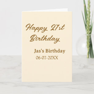 Grattis 21-årsdag brun pastellgul namn datum kort