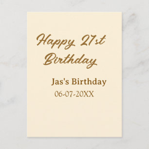 Grattis 21-årsdag brun pastellgul namn datum vykort