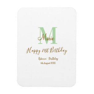 Grattis 21-årsdag grön lägga till namn monogram br magnet