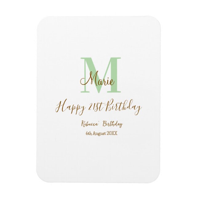 Grattis 21-årsdag grön lägga till namn monogram br magnet (Vertikal)