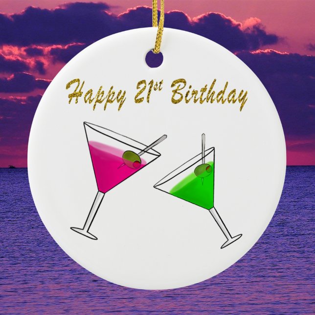 Grattis 21-årsdag Martinis Julgransprydnad Keramik (Skapare uppladdad)