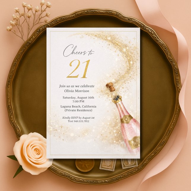 Grattis 21-årsdag Rosa Guld Champagne Inbjudningar (Skapare uppladdad)