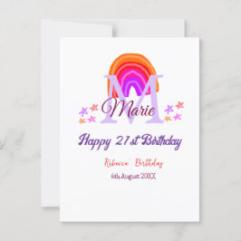 Grattis 21-årsdag rosa monogram regnbåge vykort