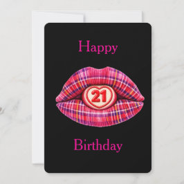 Grattis 21-årsdag Skotsk Tartan Läppar Söt Inbjudningar