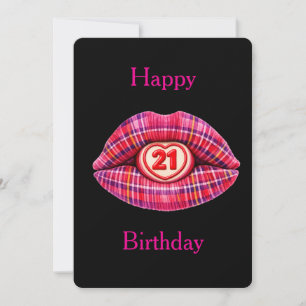 Grattis 21-årsdag Skotsk Tartan Läppar Söt Inbjudningar