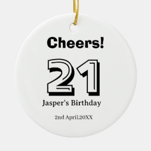 Grattis 21 födelsedag fet stil namn pojke man pres julgransprydnad keramik