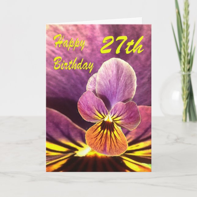 Grattis 27-årsdag Blomma Styvmorsviol Kort (Framsida)