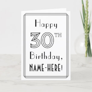 Grattis 30-årsdag, Art Deco-stil med anpassat namn Kort