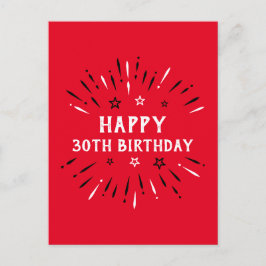 Grattis 30-årsdag Fyrverkerier Röd Svart Vit Vykort