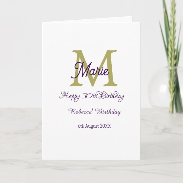 Grattis 30-årsdag goldenadd namn monogram modern kort (Framsida)