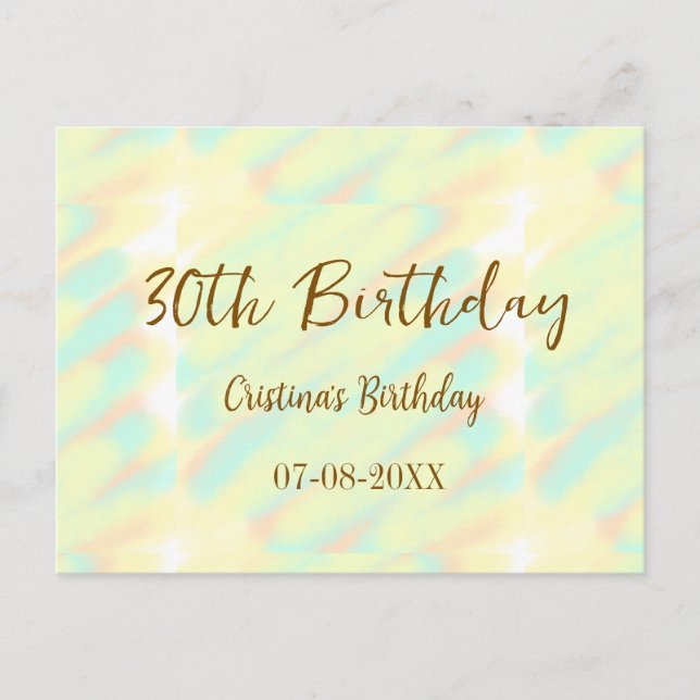 Grattis 30-årsdag gul orange akvarell moder vykort (Framsida)