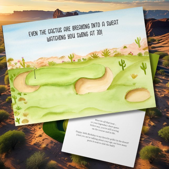 Grattis 30-årsdag Öken Golfbana Akvarell Kort (Skapare uppladdad)