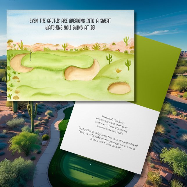 Grattis 35-årsdag Öken Golfbana Akvarell Kort (Skapare uppladdad)