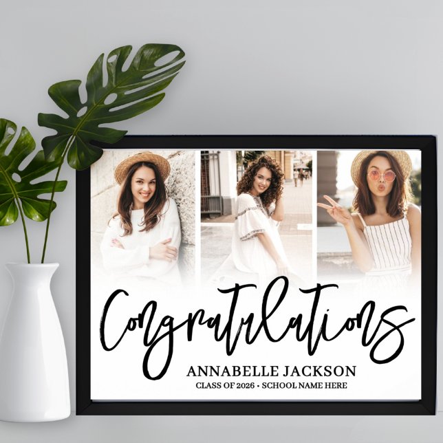 Grattis 3 Foto Examen Poster (Congratulations 3 Photo Graduation Poster )