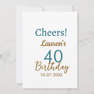 Grattis 40-årsdag namn datum brun turkos sim inbjudningar
