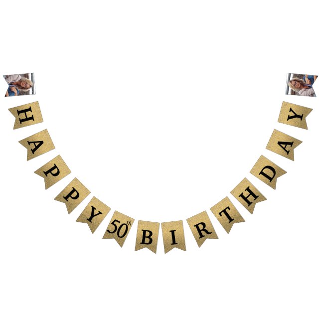 Grattis 50-årsdag Foto Guldglitter Vimplar (Alla)