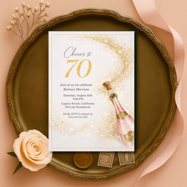 Grattis 70-årsdag Rosa Guld Champagne Inbjudningar (Skapare uppladdad)
