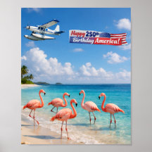 Grattis Amerika 250-årsdag Flamingos på strand