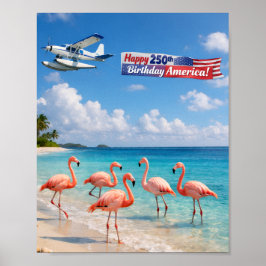 Grattis Amerika 250-årsdag Flamingos på strand Poster