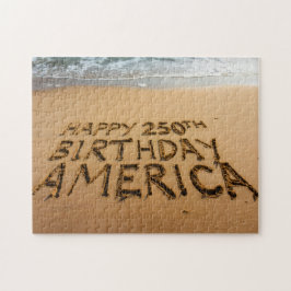 Grattis Amerika på 250-årsdagen Skriven i sanden Pussel