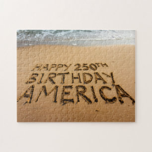 Grattis Amerika på 250-årsdagen Skriven i sanden Pussel