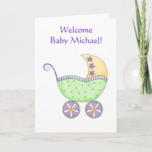 Grattis Baby Namn Personlig Grönt Buggy Kort