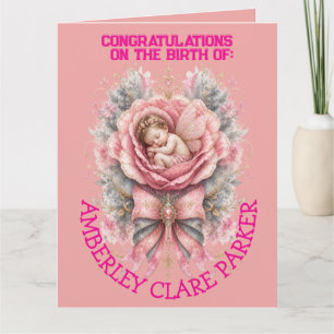 Grattis Bebis Ängelflicka Rosa Ros Födelse Kort