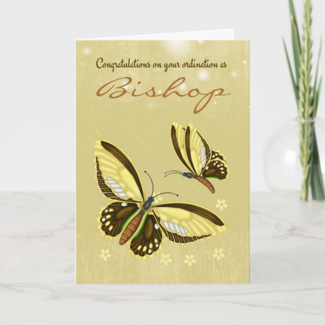 Grattis Bishop Ordning med Butterflies Kort (Framsida)