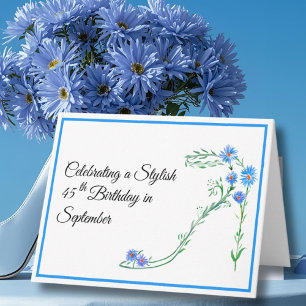 Grattis Blå Aster-blommor på 45-årsdagen i septemb Kort
