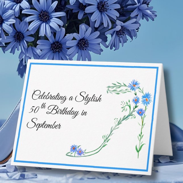 Grattis Blå Aster-blommor på 50-årsdagen i septemb Kort (Skapare uppladdad)