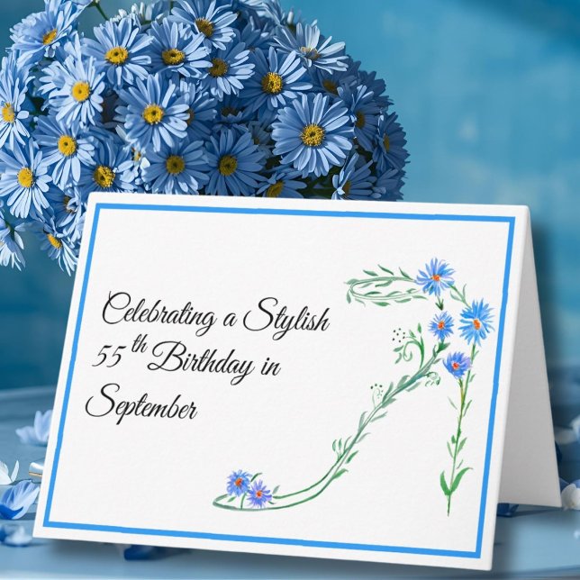 Grattis Blå Aster-blommor på 55-årsdagen i septemb Kort (Skapare uppladdad)