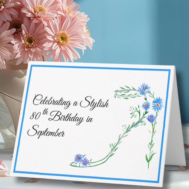Grattis Blå Aster-blommor på 80-årsdagen i septemb Kort (Skapare uppladdad)