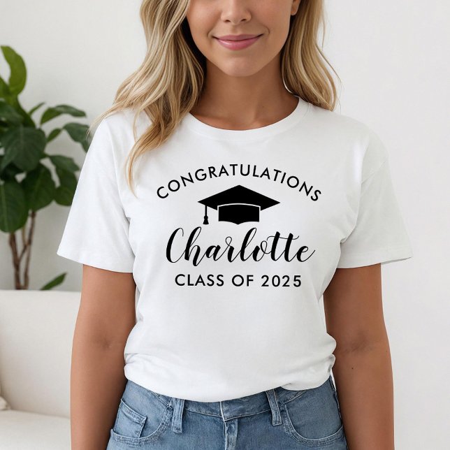 Grattis Black Script Namn Studenten T Shirt (Skapare uppladdad)