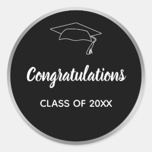 Grattis Black Silver Elegant Class of 2025 Runt Klistermärke