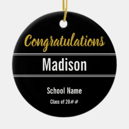 Grattis Black White och Guld för Student Julgransprydnad Keramik