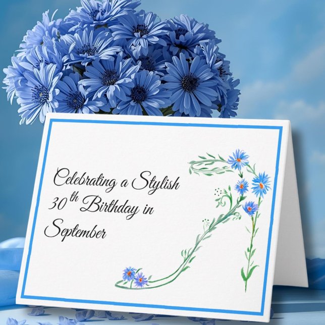 Grattis Blue Aster-blommor på 30-årsdagen Kort (Skapare uppladdad)