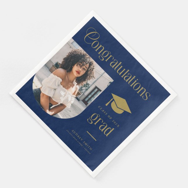 Grattis Blue Gold Grad Foto Arch Pappersservett (Hörn)
