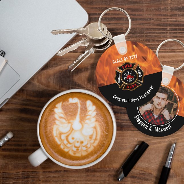 Grattis brandman Flames klass | Namn Nyckelring (Skapare uppladdad)