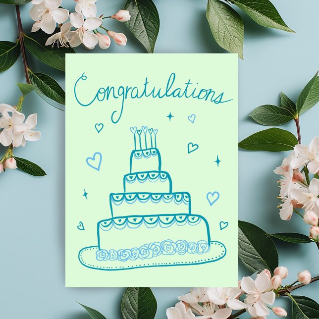 Grattis Bröllop Förlovning Sketch Doodle Kort (Congratulations Wedding Engagement Sketch Doodle Card Wedding Cake Cute Charming Whimsical)