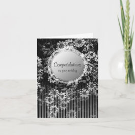 Grattis Bröllopskort Svart Vintage Blommig Kort