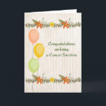 Grattis Card for Cancer Survivor Kort<br><div class="desc">Grattis kort för en canceröverlevande. Utformningen är en träbakgrund med gräns av blommor och ballonger av orange. Tack vare Hungryjpeg och Kreativ Använda Scraps för en del av inslag i designen.</div>