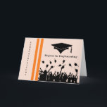 Grattis Card för examen i ingenjörsutbildning Kort<br><div class="desc">Med orange i designen används färg i ingenjörsgrad. Kortet har en studentmössa,  folk som kastar sina lock i luft,  (alla silhuetter) och två orangar pub i designen. Underbart kort för tillfälle. Tack vare den jargyjpeg för en del av inslag i designen.</div>