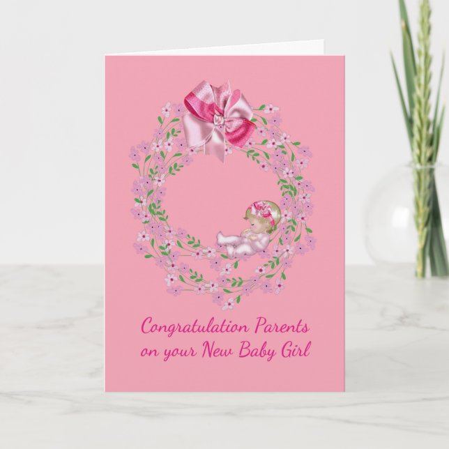 Grattis Card för föräldrar till Nyfödd bebis Girl Kort (Framsida)