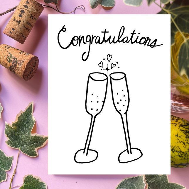 Grattis Champagne Skål Skiss Klotterteckning Vykort (Congratulations Champagne Cheers Sketch Doodle Wedding Engagement Anniversary Postcard
)